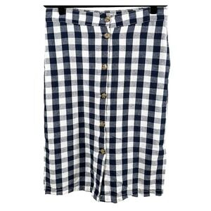 Telluride Clothing Women's Skirt Linen Blend Gingham Button Nautical Midi Size S